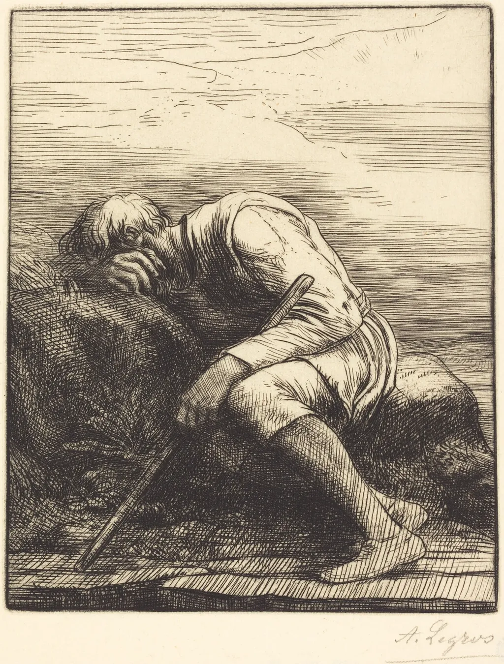 Sinbad the Sailor (Sinbad le marin), by Alphonse Legros, ink, 1874