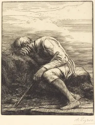 Sinbad the Sailor (Sinbad le marin), by Alphonse Legros, ink, 1874