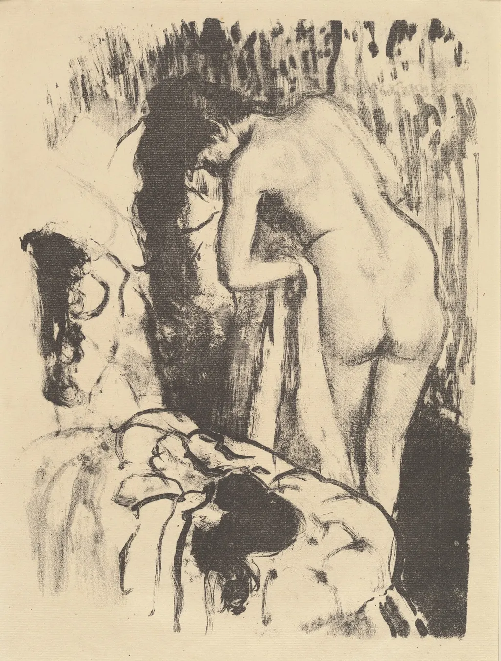 Nude Woman Standing, Drying Herself (Femme nue debout, a sa toilette), by Edgar Degas, ink, 1890