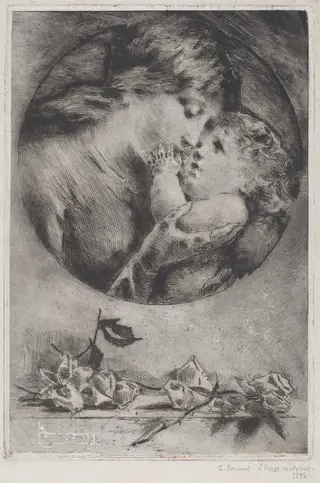 Maternal Love, by Luigi Conconi, ink, 1893
