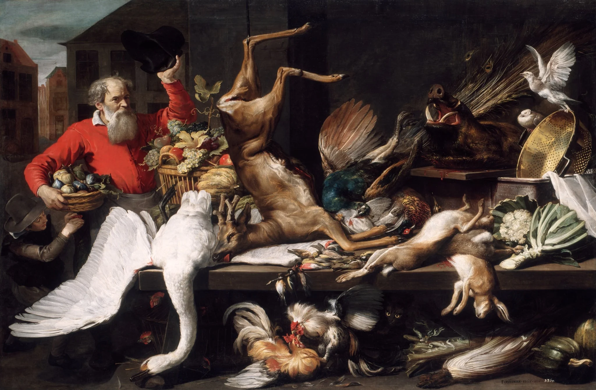 Still Life with Dead Game, Fruits, and Vegetables in a Market, detail