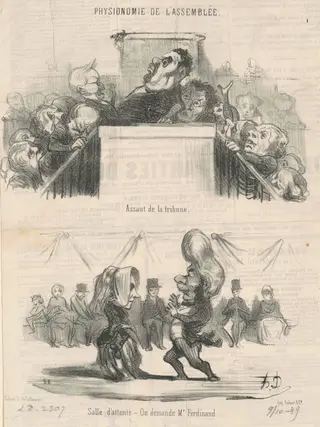 Assaut de la tribune, by Honoré Daumier, ink, 1849