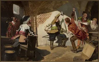Duel in a tavern, by Jan Czesław Moniuszko, oil, 1898