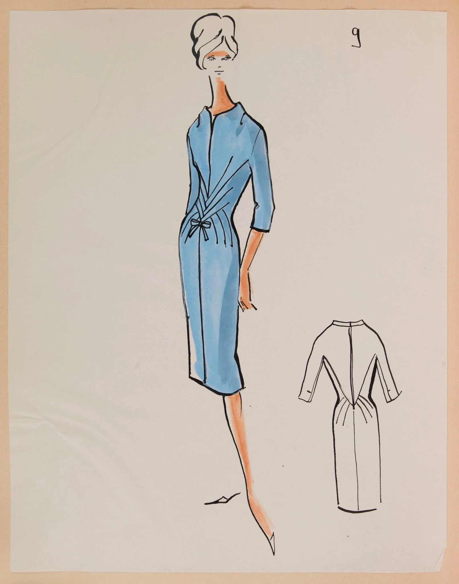 Robe ajustée à plis en chevrons à la taille, detail
