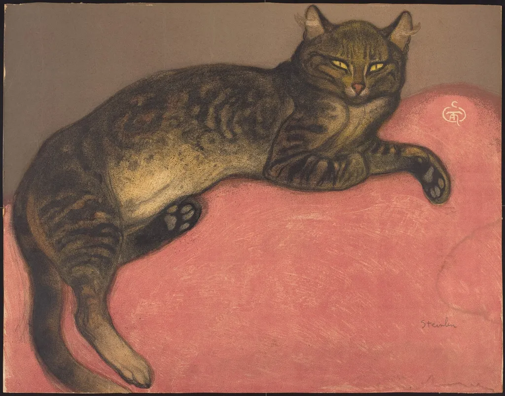 Winter: Cat on a Cushion (L'hiver: Chat sur un coussin), by Théophile Alexandre Steinlen, ink, 1891