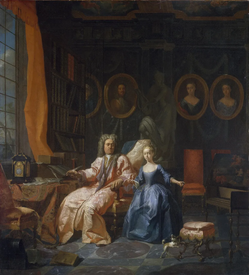 Portrait of a Man and his Daughter, by Jan Carel Vierpeyl, oil, 1721