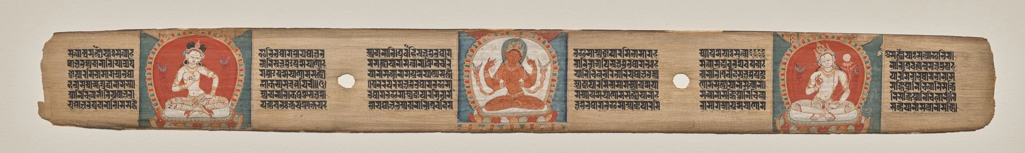 Prajnaparamita flanked by a white female figure and a white bodhisattva, folio 90 (recto), from a Manuscript of the Perfection of Wisdom in Eight Thousand Lines (Ashtasahasrika Prajnaparamita-sutra), detail