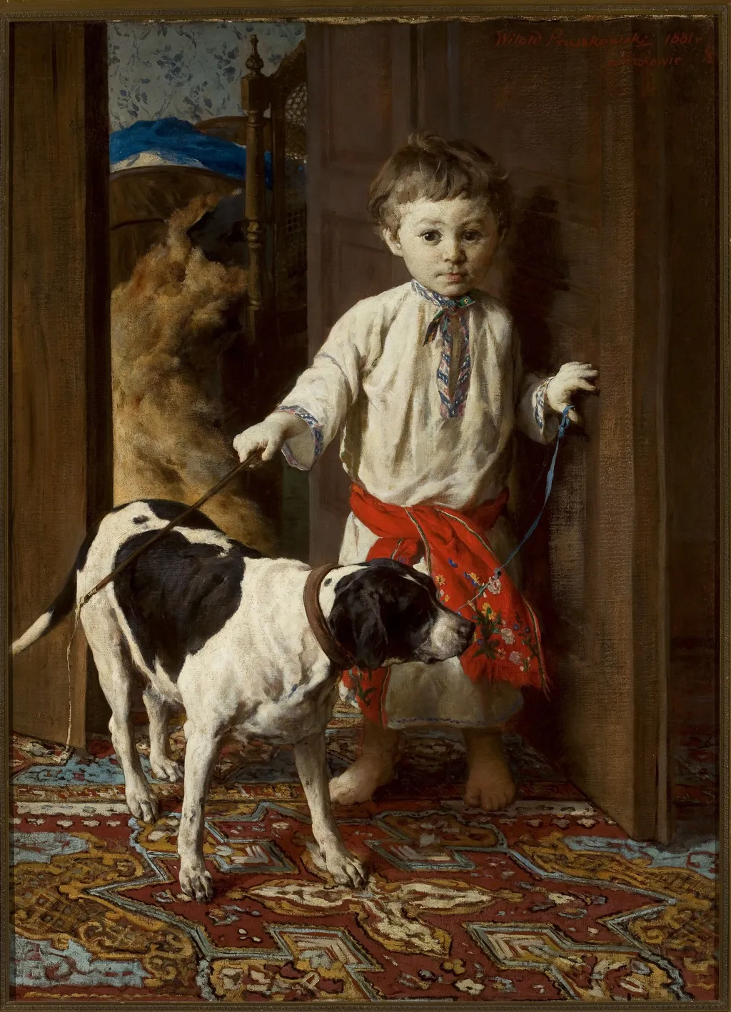 Artist’s son with a dog, by Witold Pruszkowski, oil, 1891