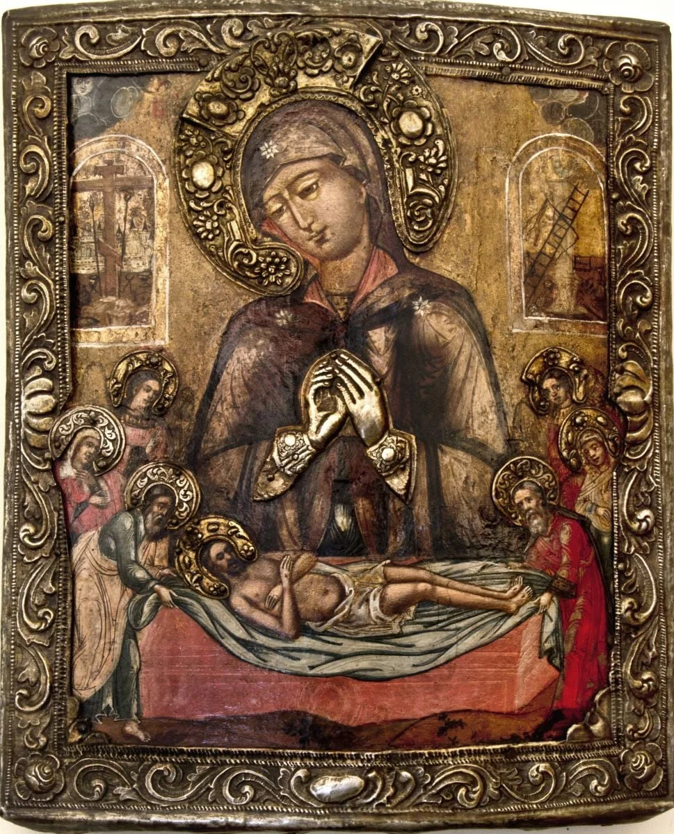 Plângerea lui Iisus Hristos; Icoană ferecată, detail