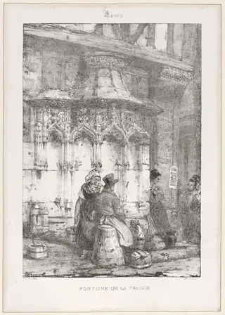 Architectural Remains and Fragments: Rouen - Fontaine de la Crosse, by Richard Parkes Bonington, 1827