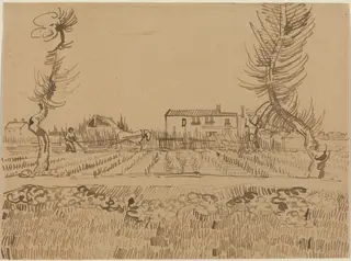 Ploughman in the Fields near Arles, by Vincent van Gogh, ink, 1888
