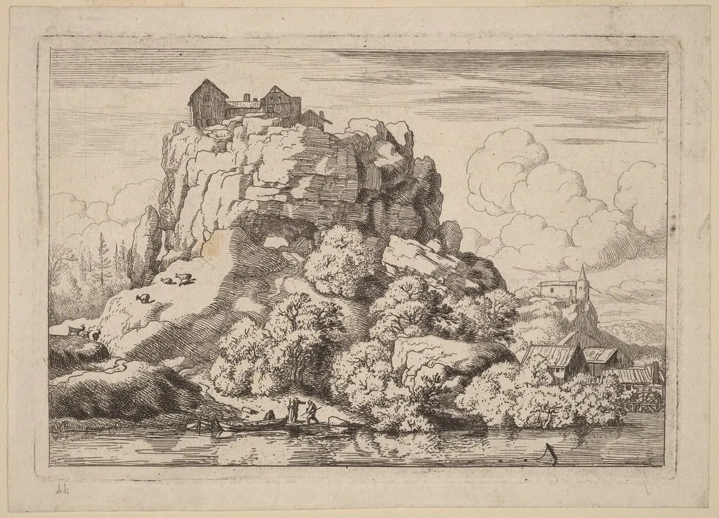 River at the Foot of a High Rock, by Allart van Everdingen, ink, 1650