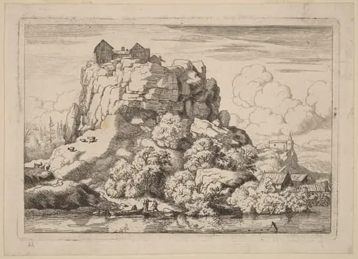 River at the Foot of a High Rock, by Allart van Everdingen, ink, 1650