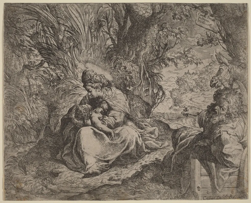 The Rest on the Flight into Egypt, by Camillo Procaccini, ink, 1588