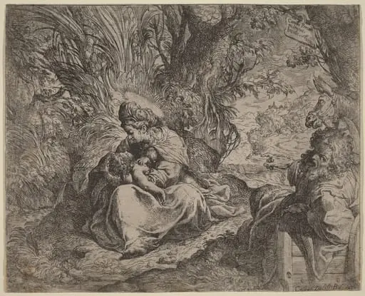 The Rest on the Flight into Egypt, by Camillo Procaccini, ink, 1588