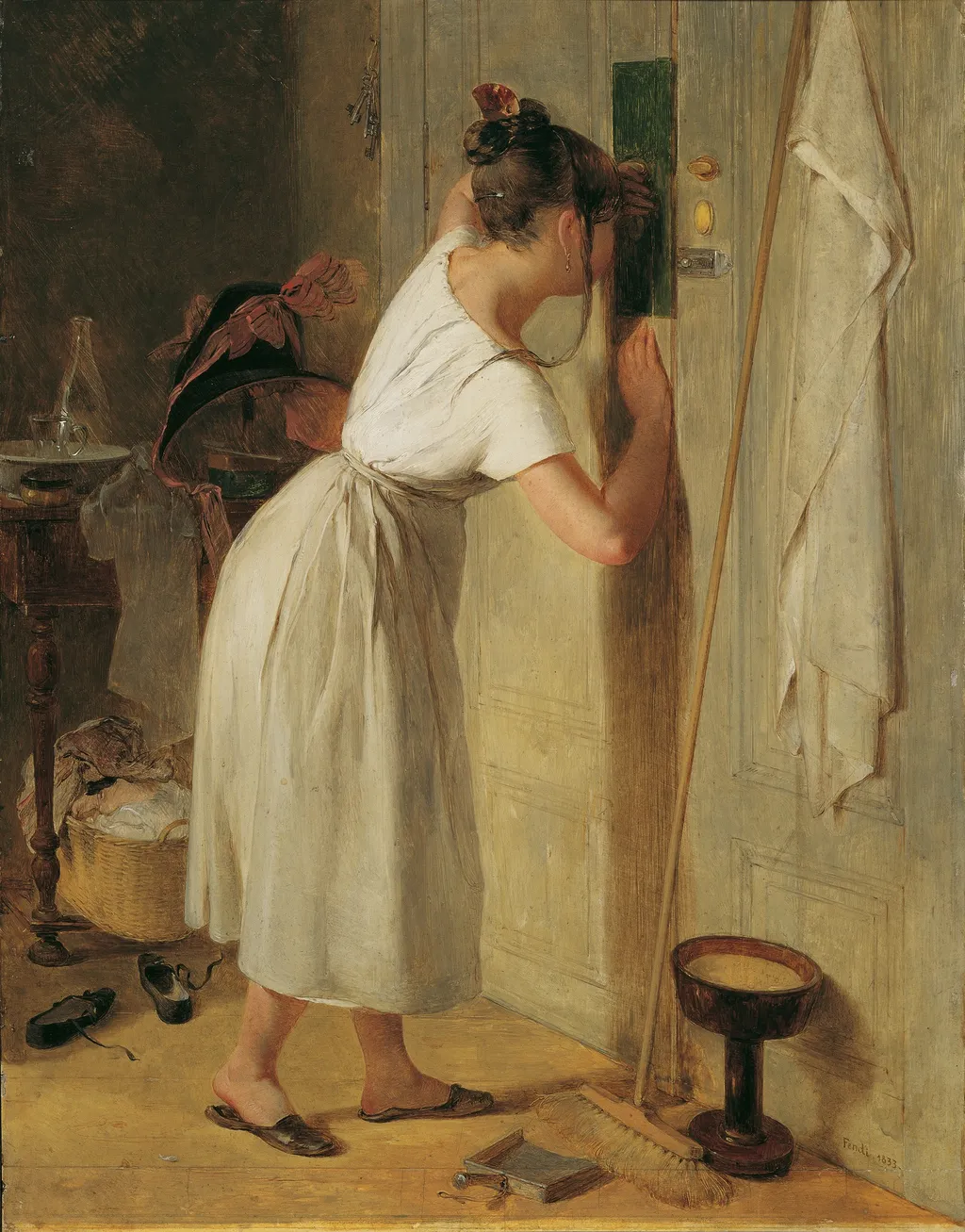 Sneaking a peek, by Peter Fendi, oil, 1833