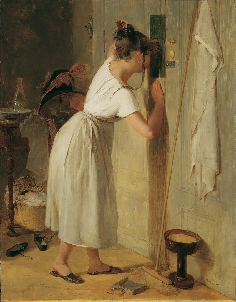 Sneaking a peek, by Peter Fendi, oil, 1833