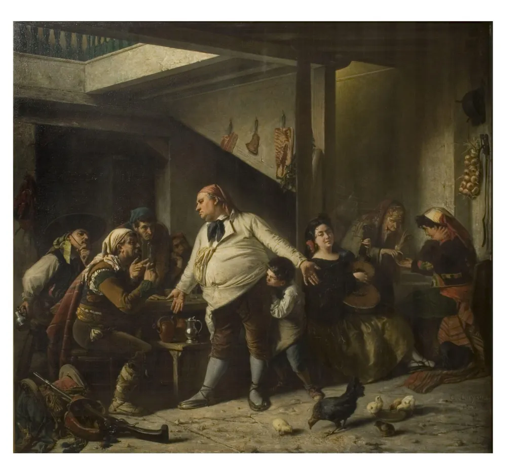 Interior of a Spanish Posada, by Charles Antoine Joseph Loyeux, oil, 1864
