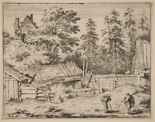 Three Cottages, by Allart van Everdingen, ink, 1650