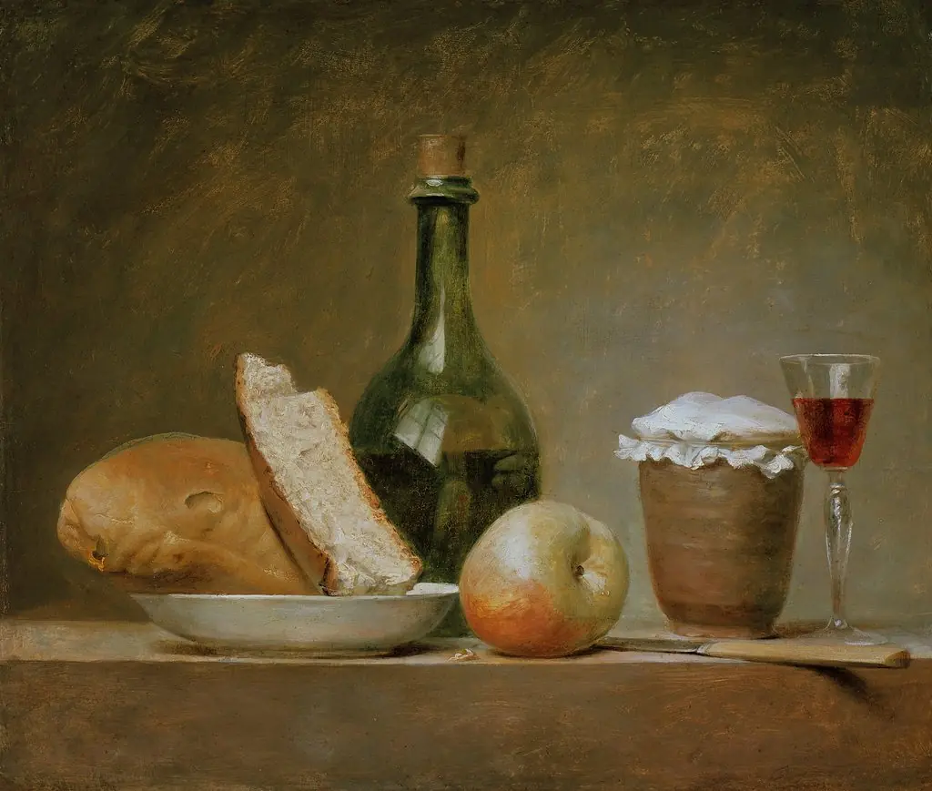 Still Life with a bulbous Bottle, by Anne Vallayer-Coster, unspecified, 1770