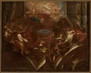Sketch for the plafond Adoration of Madonna, by Franz Sigrist, oil, 1775