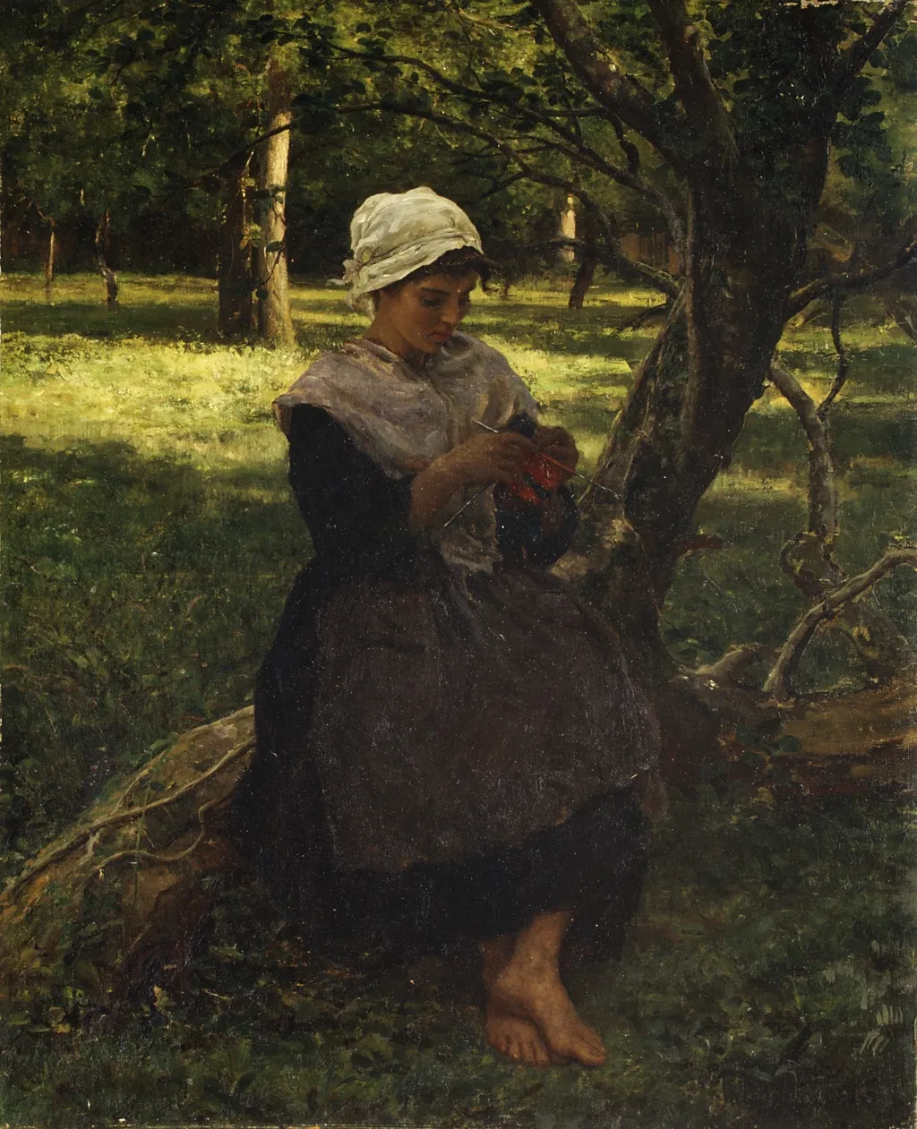 A Peasant Girl Knitting, by Jules Breton, oil, 1870