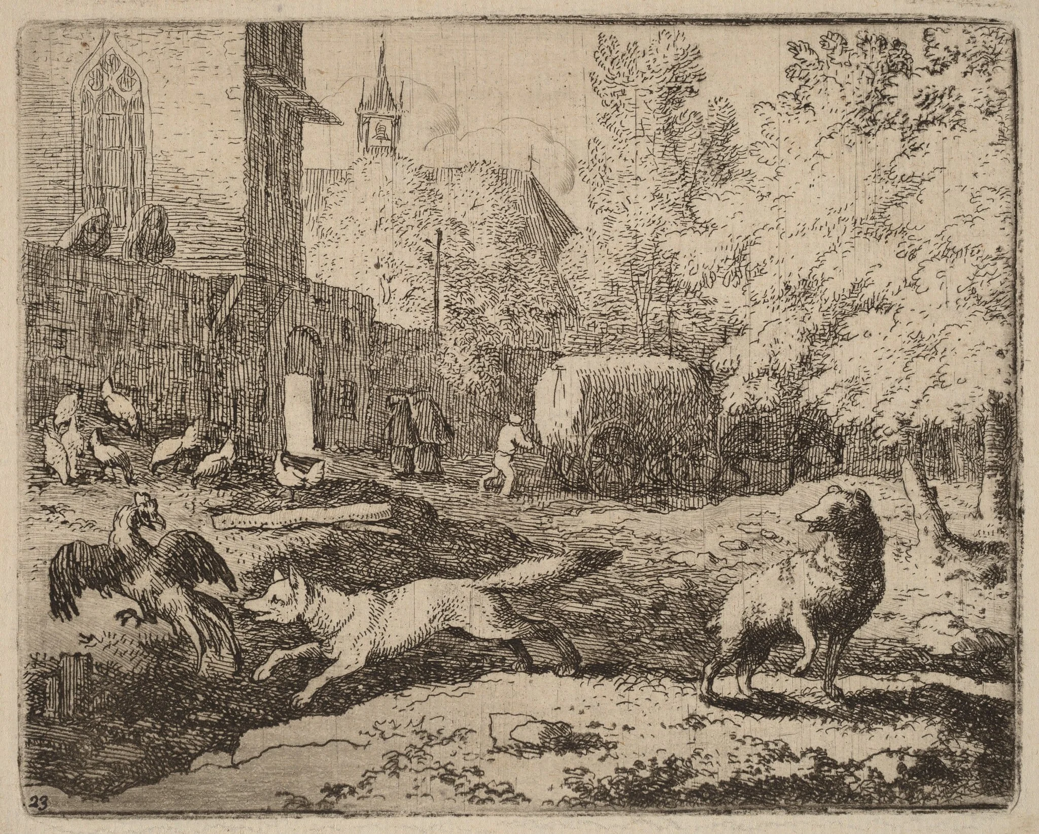 Reynard Attempts to Pilfer a Rooster, detail