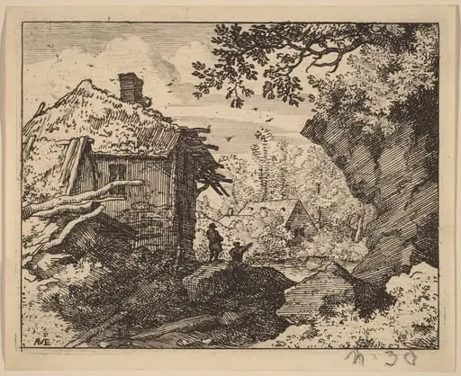Straw Hut Seen from Behind, by Allart van Everdingen, ink, 1650