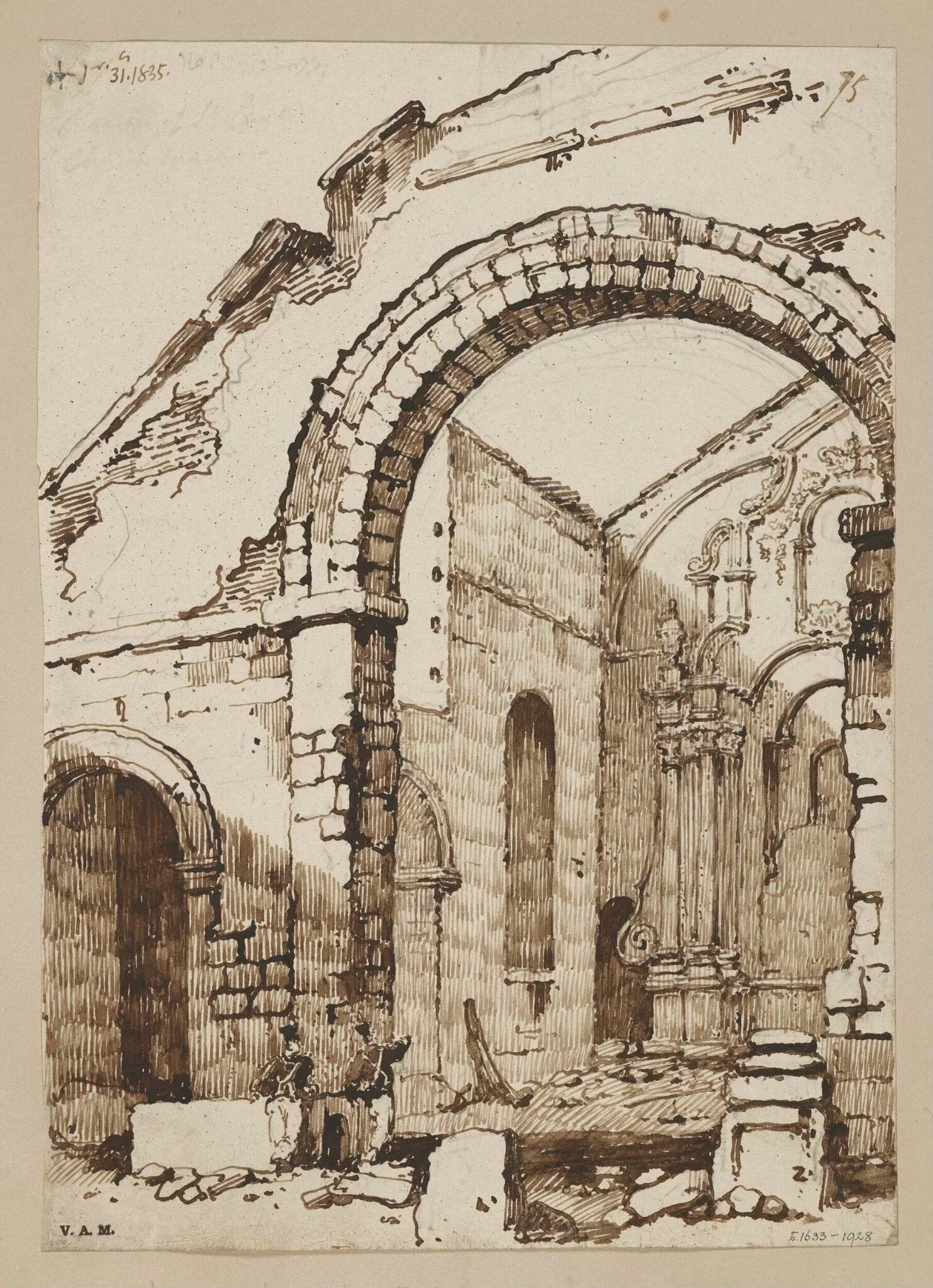 The ruins of St Paul's church, Macau, after the fire of 26 January 1835, detail