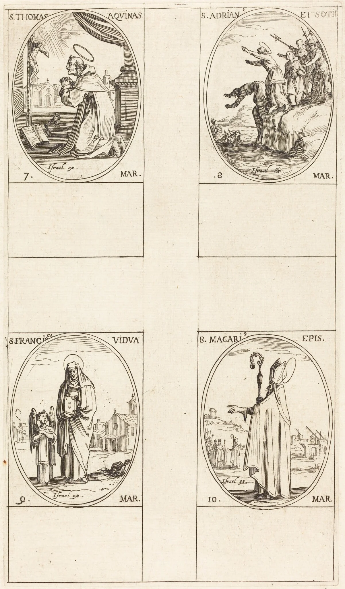 St. Thomas Aquin; St. Adrian and Companions; St. Frances; St. Macari, detail