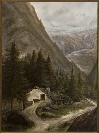 Mountain landscape with a cottage – Aosta Valley, by Cyprian Lachnicki, oil, 1874