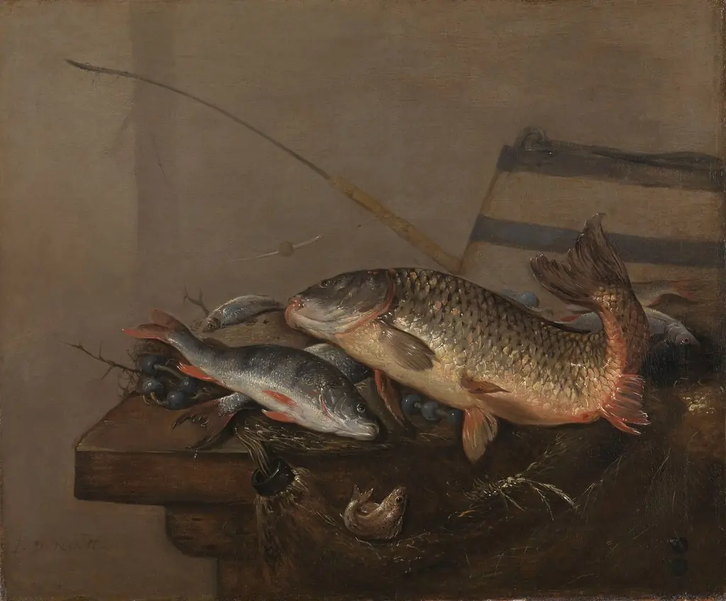 Still life with fish, by Pieter van Noort, oil, 1650