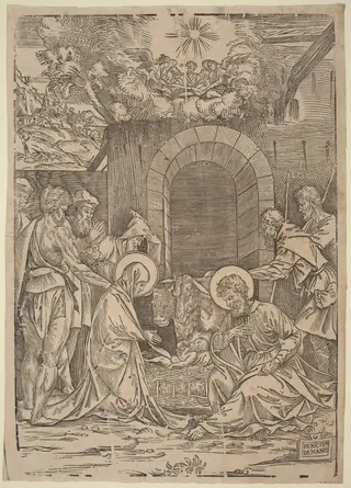 The Adoration of the Shepherds, by Francesco Denanto, ink, 1522