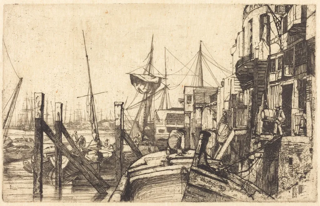 Limehouse, by James McNeill Whistler, ink, 1859