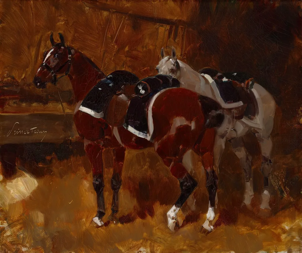 Horses, by Rene Pierre Charles Princeteau, oil, 1879
