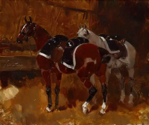 Horses, by Rene Pierre Charles Princeteau, oil, 1879