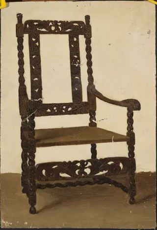 Study of a Renaissance armchair, by Jean Lulves, oil, 1871