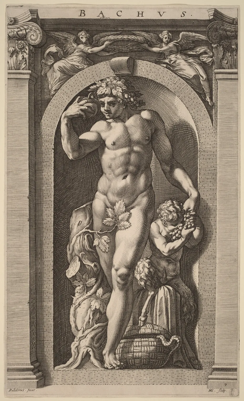Bacchus, by Hendrick Goltzius, ink, 1592