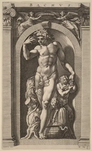 Bacchus, by Hendrick Goltzius, ink, 1592
