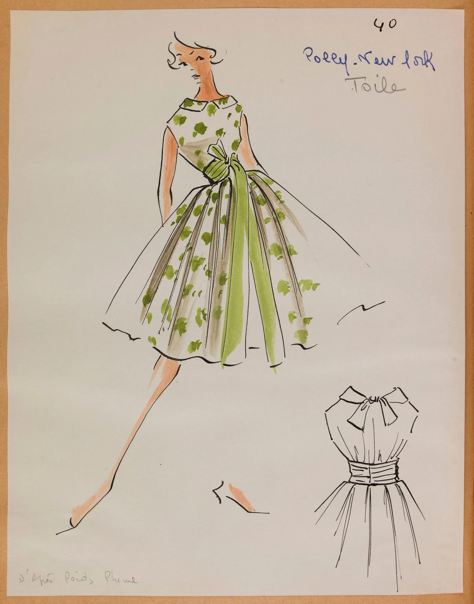Robe sans manches blanche à motif pistache et grande ceinture pistache, detail