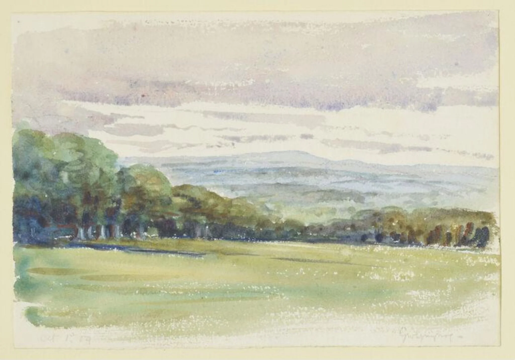 Sketch of a wooded landscape viewed from Gwaynynog, Denbigh, detail