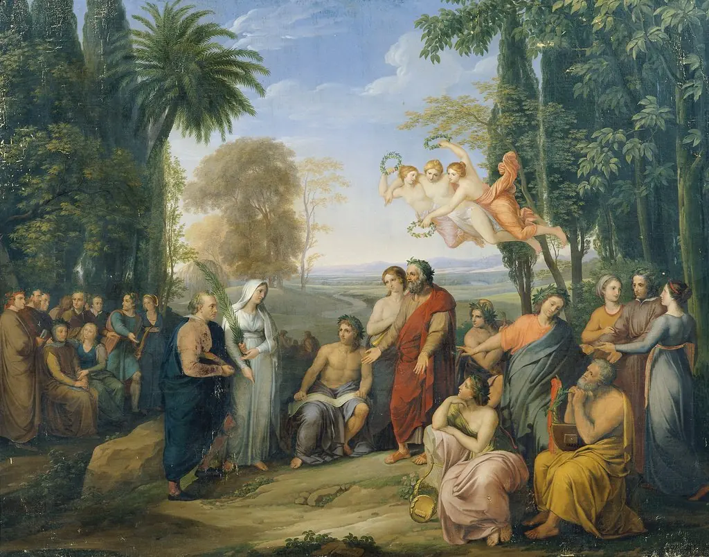 Klopstock unter den Dichtern im Elysium, by Josef Abel, oil, 1805