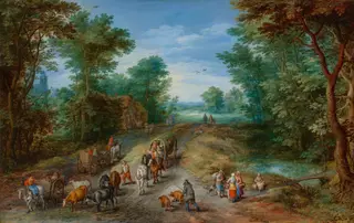Wooded Landscape with Travelers, by Jan Brueghel, the elder, oil, 1610