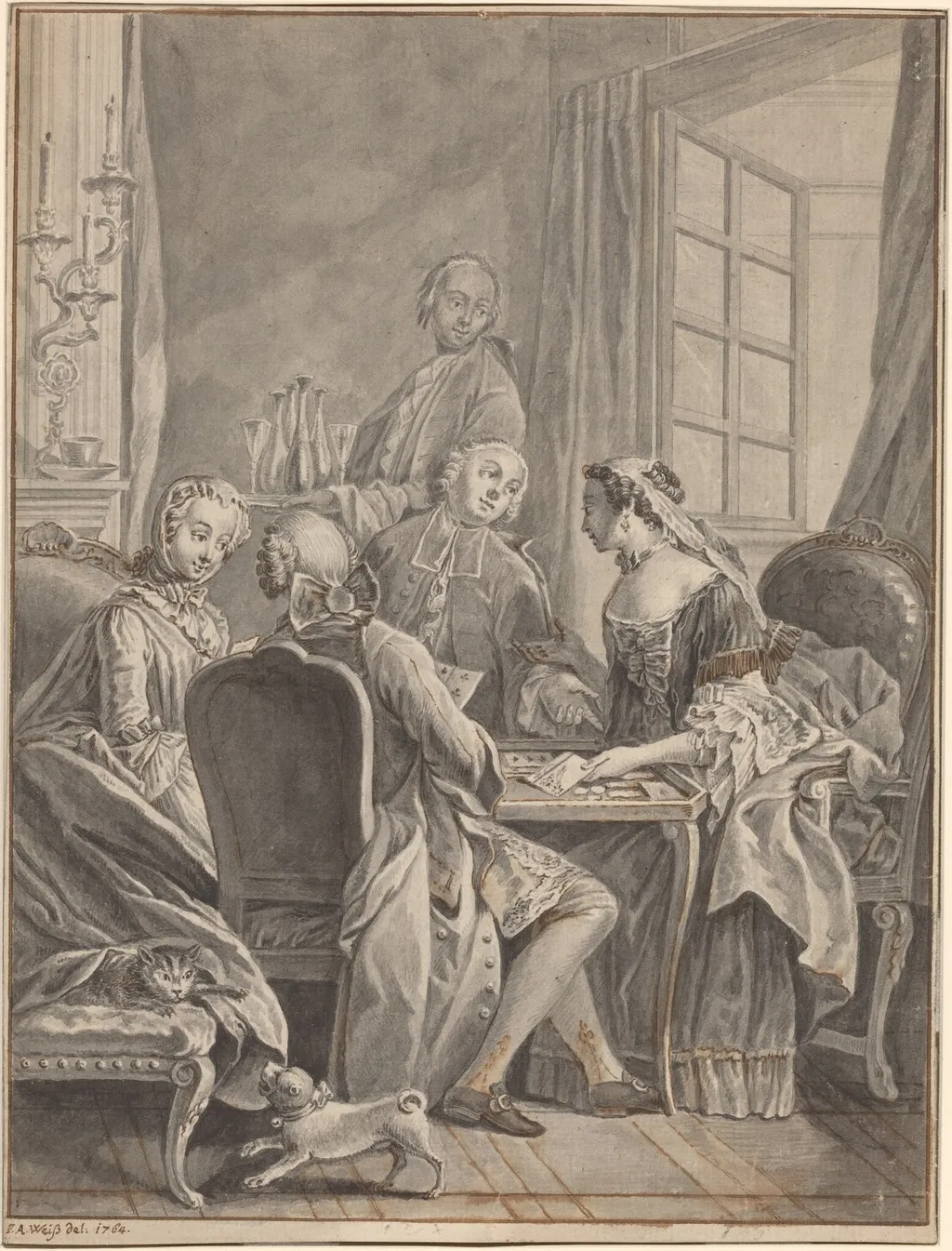 A Game of Cards [recto], by Anton Weiss, ink, 1764