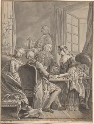 A Game of Cards [recto], by Anton Weiss, ink, 1764
