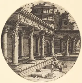 The Infant in the Gallery, by Jean de Gourmont I, ink, 1518