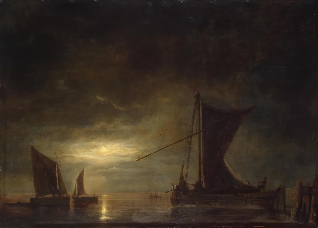 Sea by Moonlight, by Aelbert Cuyp, oil, 1648