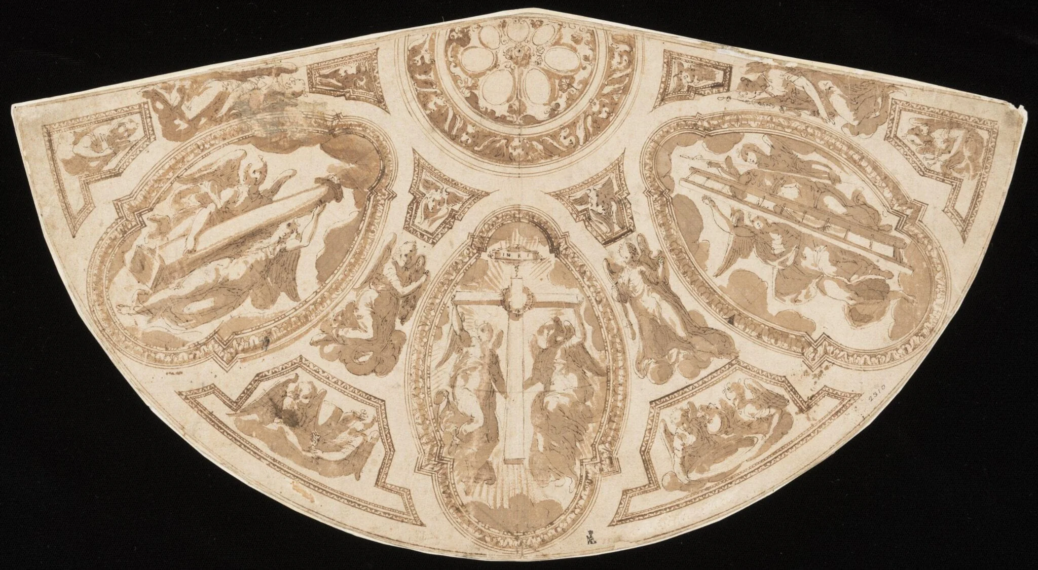 Design for the ceiling of an apse or chapel, decorated with coffers enclosing angels displaying the instruments of the Passion, detail