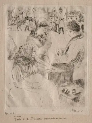 Chestnut Vendor, St. Martin's Day Fair (Pontoise), by Camille Pissarro, 1878