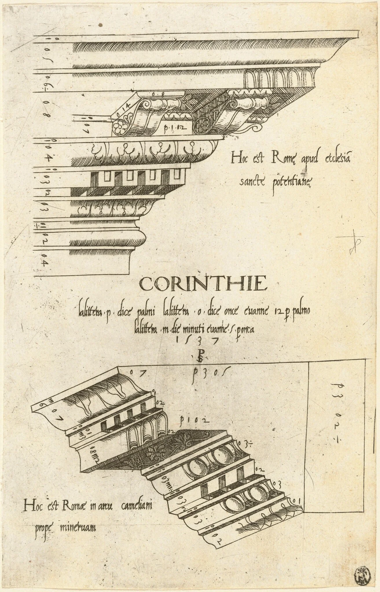 Entablatures from Santa Pudenziana and the Arch of Camigliano, Rome, detail